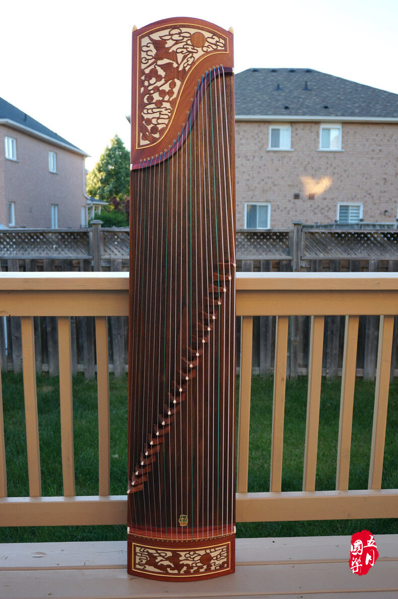 Dunhuang Guzheng, Chinese Zither Harp, 敦煌非洲檀木古箏 -- 雙鶴朝陽 -- 古筝