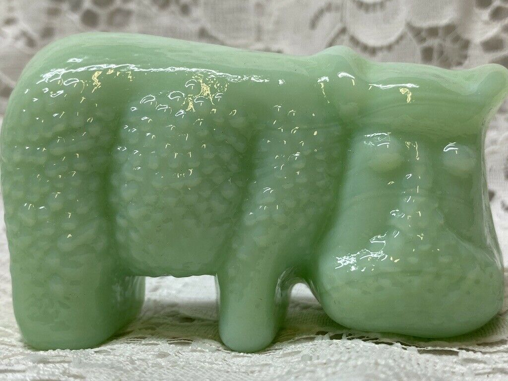 Jadeite Green Milk Glass Hippopotamus Animal Hippo Paperweight Jungle Zoo / Jade