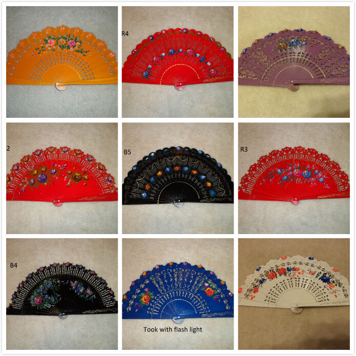 New Spanish Flamenco Vintage Wooden Folding Hand Fan Multi-colors