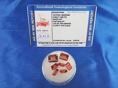 Natural Red Orange Andesine Lot 9.88 Cts Certified Appraisal $400 Agi An18