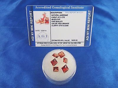 Natural Red Orange Andesine Lot 6.71 Cts Certified Appraisal $400 Agi An16